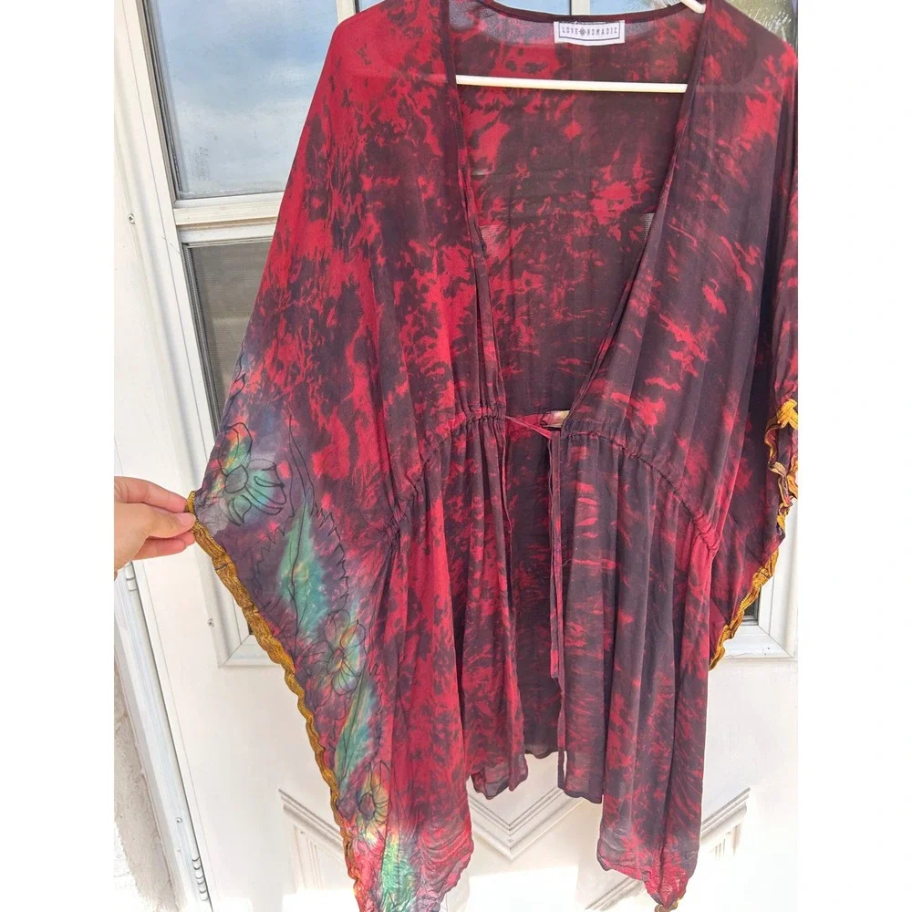 Love Nomadic Multicolor Silk Kimono Wrap Sheer OS Layer‎ Festival Fair Grudge